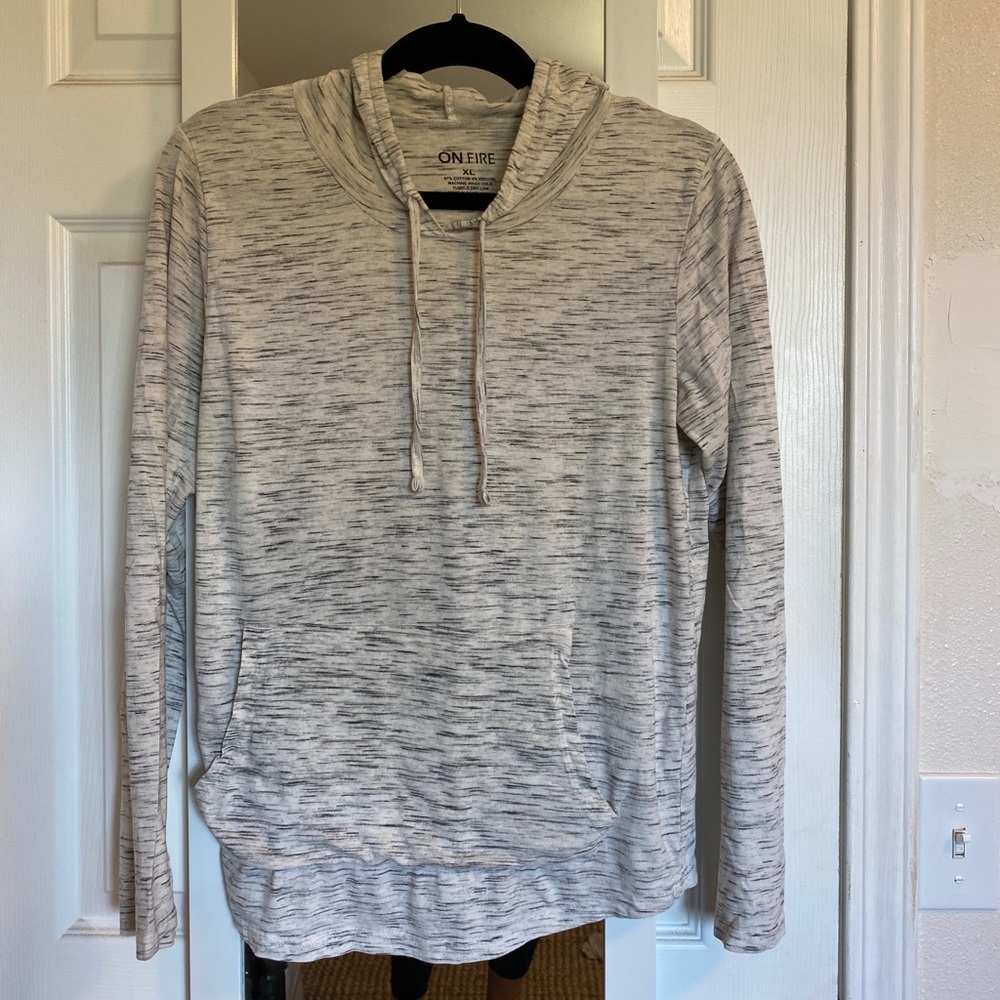 On Fire XL Gray Hooded Long Sleeve Shirt